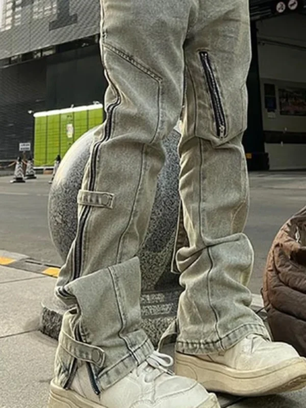 Patchwork Zipper Jeans - Image 6