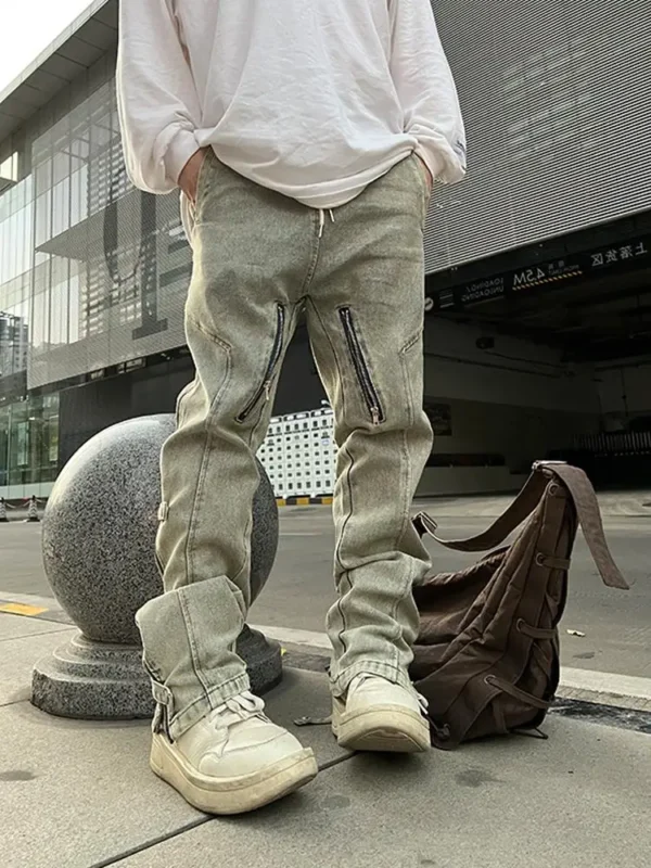 Patchwork Zipper Jeans - Image 4