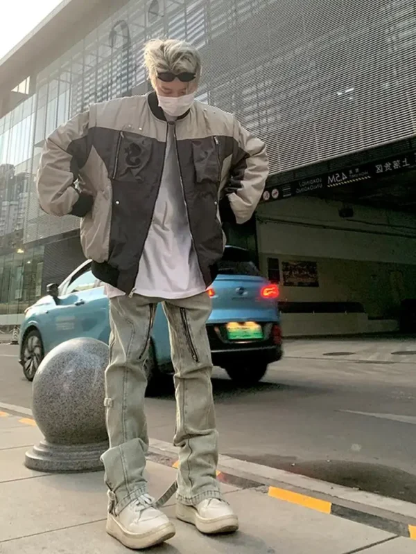 Patchwork Zipper Jeans - Image 5