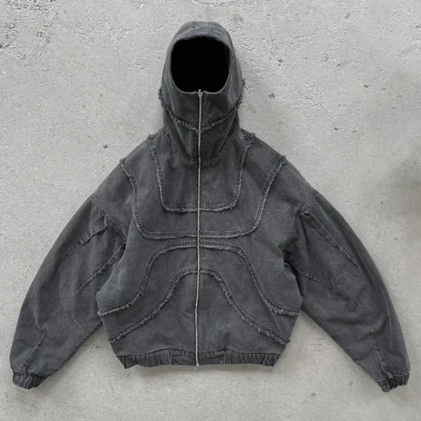 Zip Up Denim Hoodie